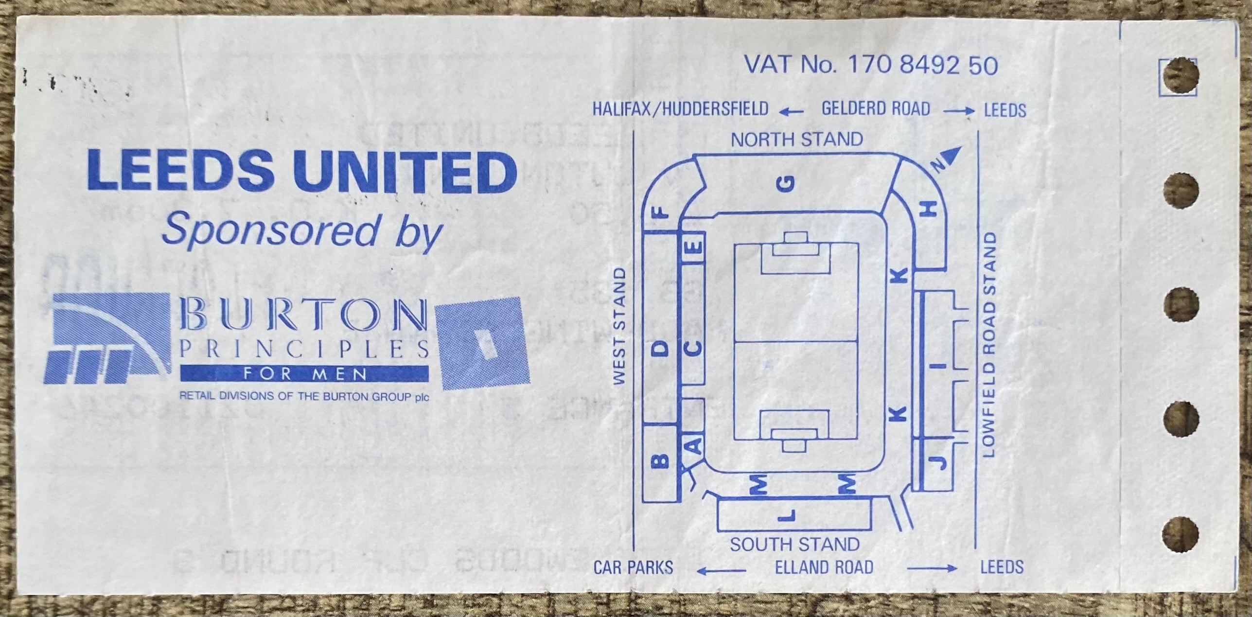 1988/89 ORIGINAL LITTLEWOODS CUP 3RD ROUND TICKET LEEDS UNITED V LUTON TOWN