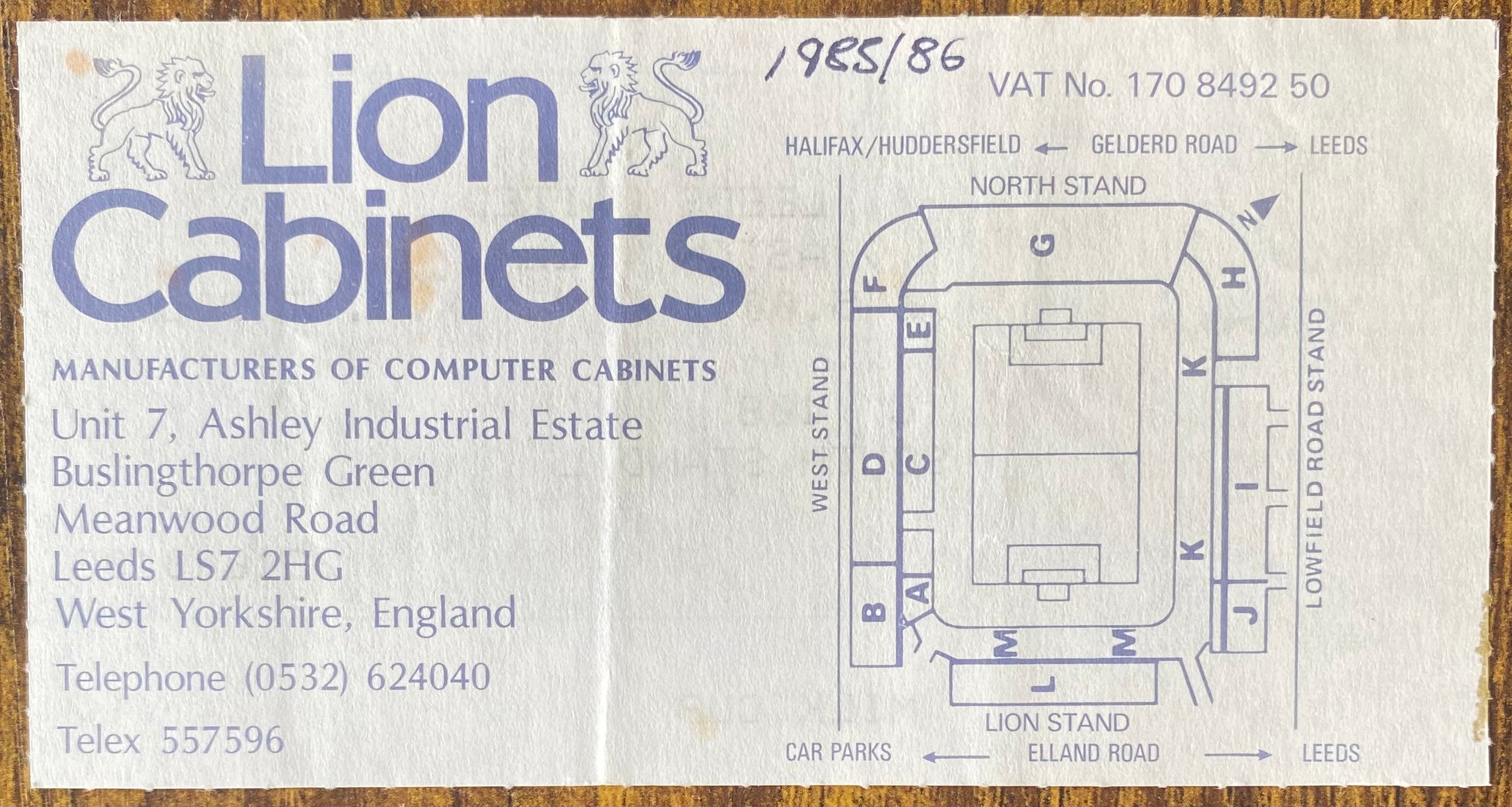 1985/86 ORIGINAL MILK CUP 3RD ROUND TICKET LEEDS UNITED V ASTON VILLA