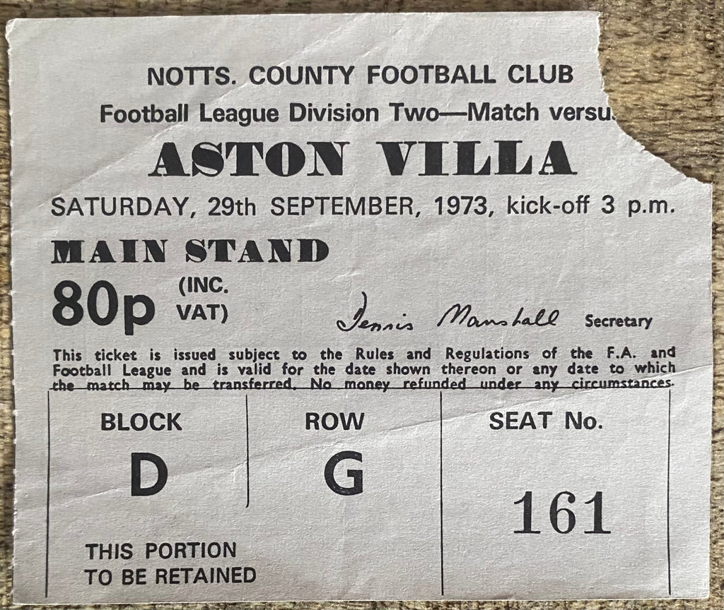 1973/74 ORIGINAL DIVISION 2 TICKET NOTTS COUNTY V ASTON VILLA