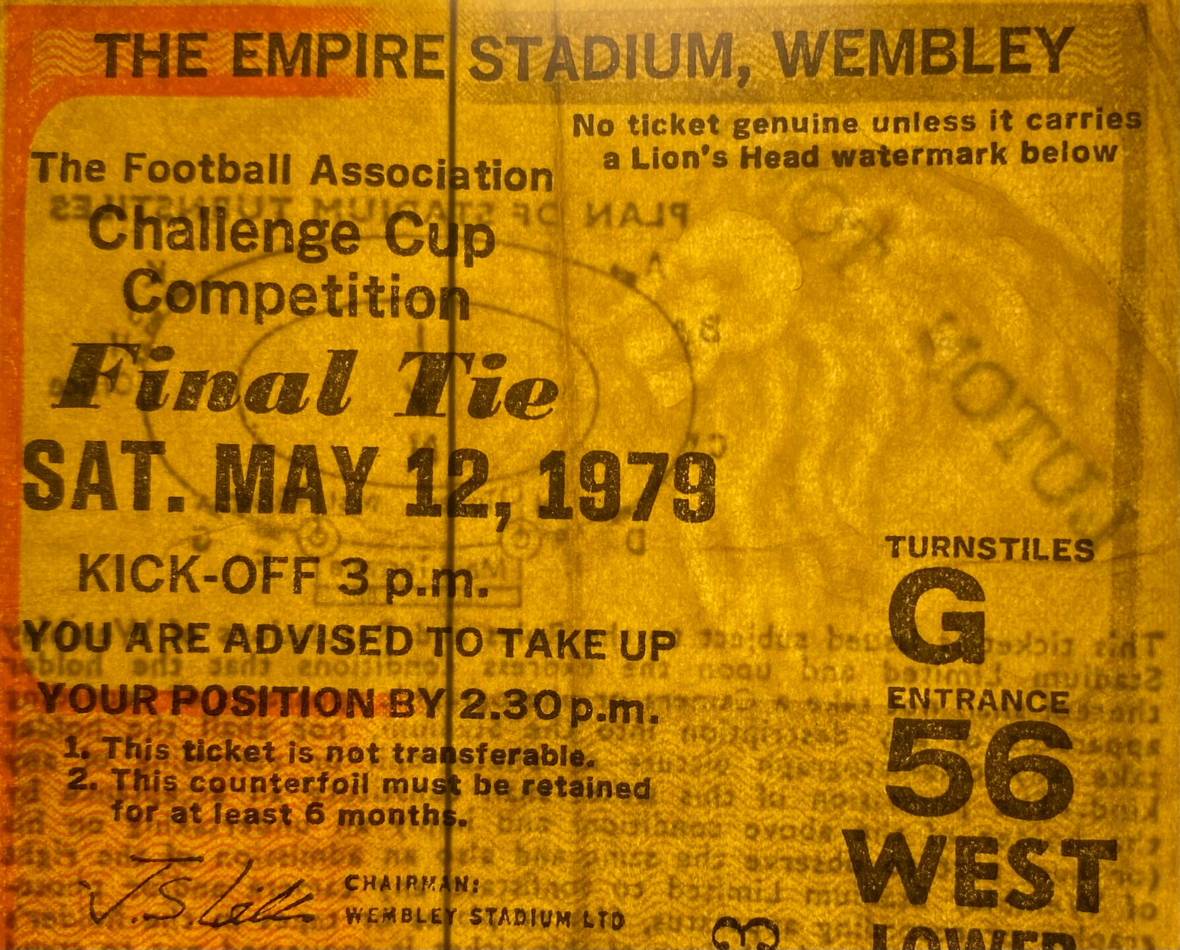 1979 ORIGINAL FA CUP FINAL TICKET ARSENAL V MANCHESTER UNITED