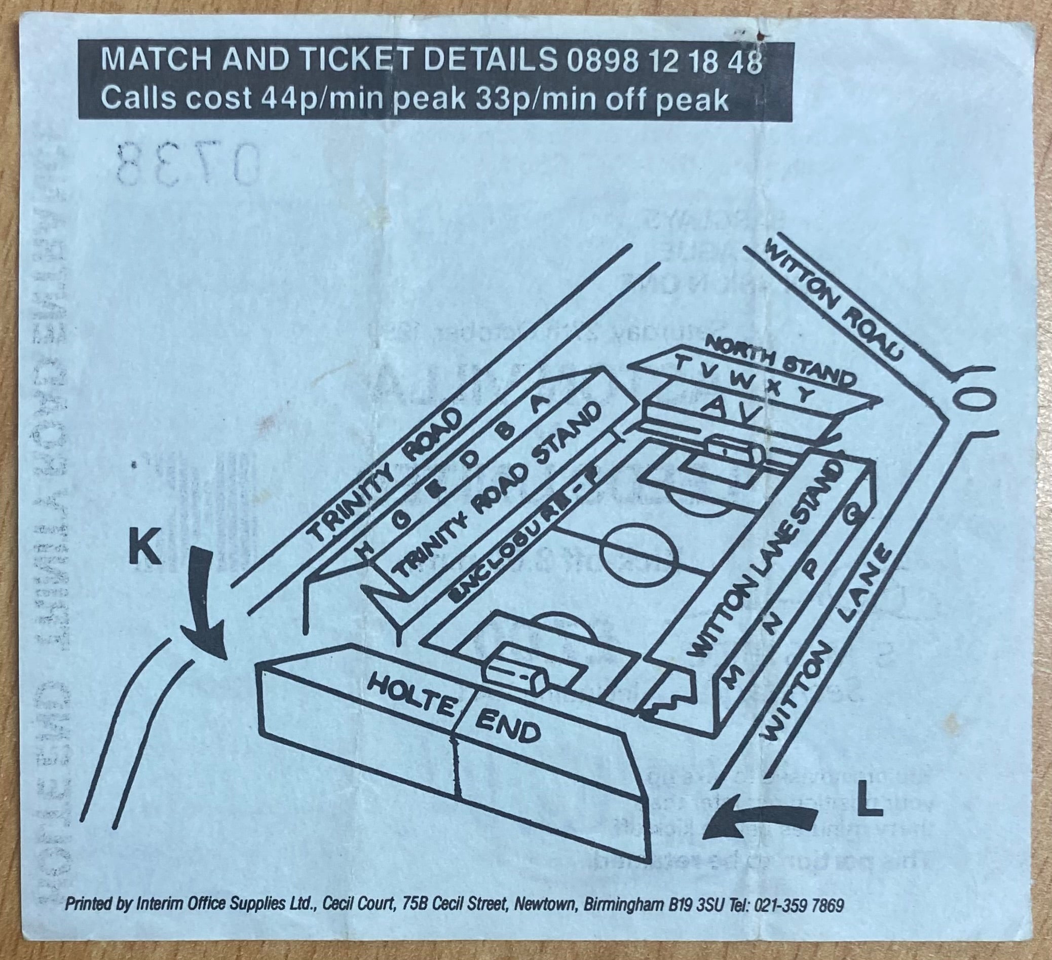 1990/91 ORIGINAL DIVISION 1 UNUSED TICKET ASTON VILLA V LEEDS UNITED
