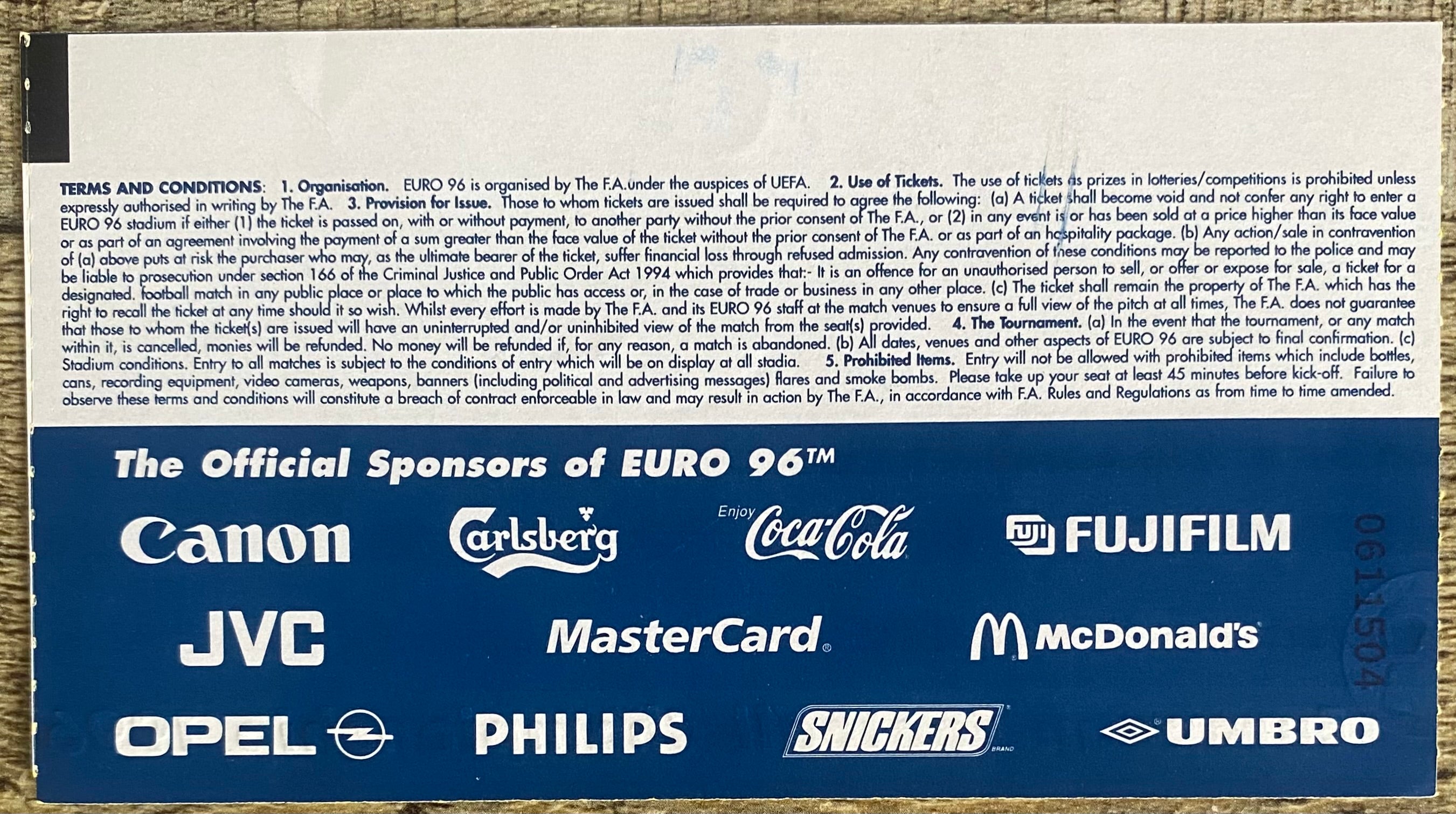 1996 ORIGINAL EUROPEAN CHAMPIONSHIPS EURO 96 QUARTER FINAL TICKET GERMANY V CROATIA @ OLD TRAFFORD