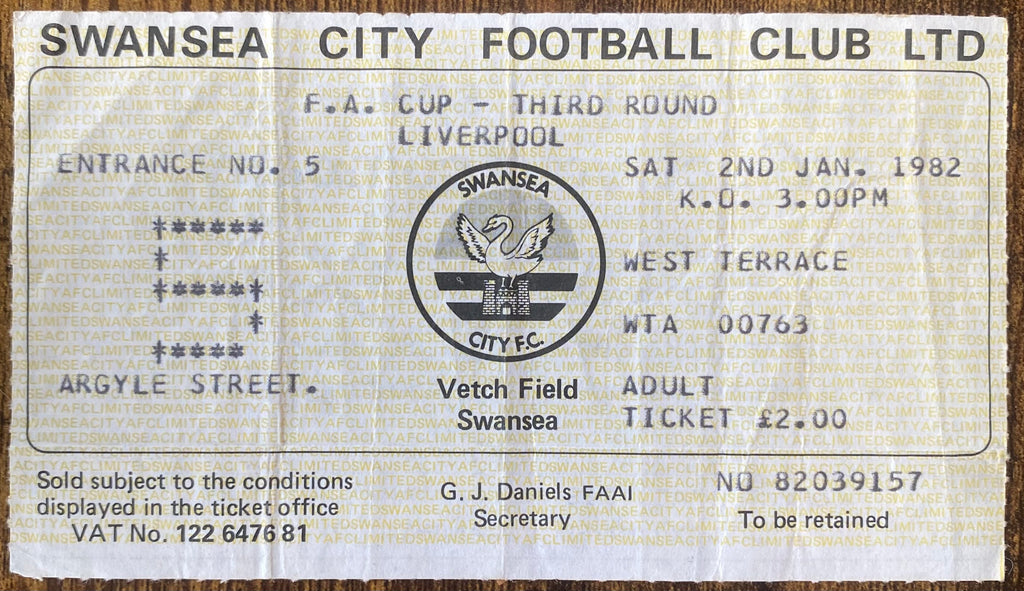 1981/82 ORIGINAL FA CUP 3RD ROUND TICKET SWANSEA CITY V LIVERPOOL