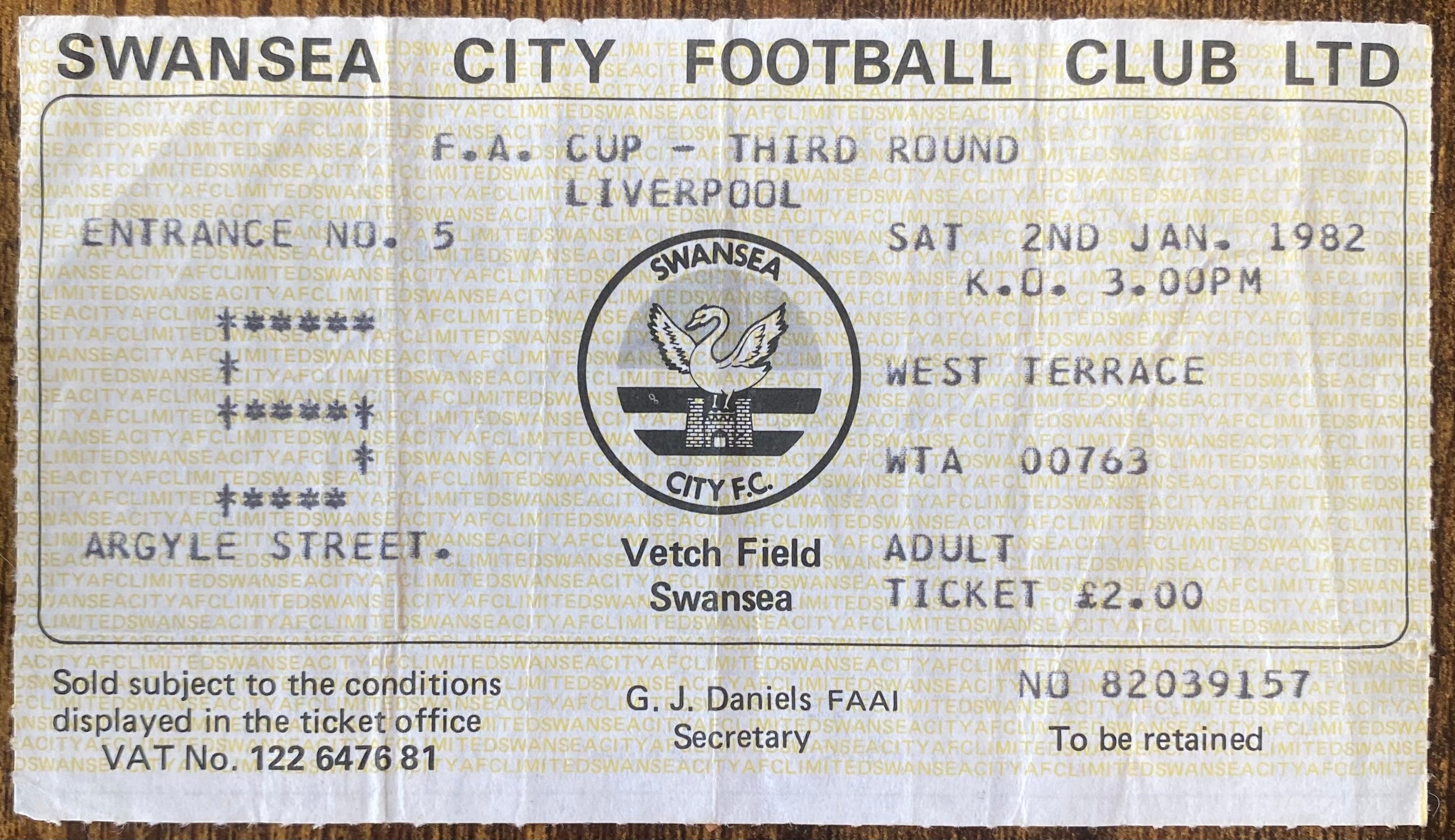 1981/82 ORIGINAL FA CUP 3RD ROUND TICKET SWANSEA CITY V LIVERPOOL