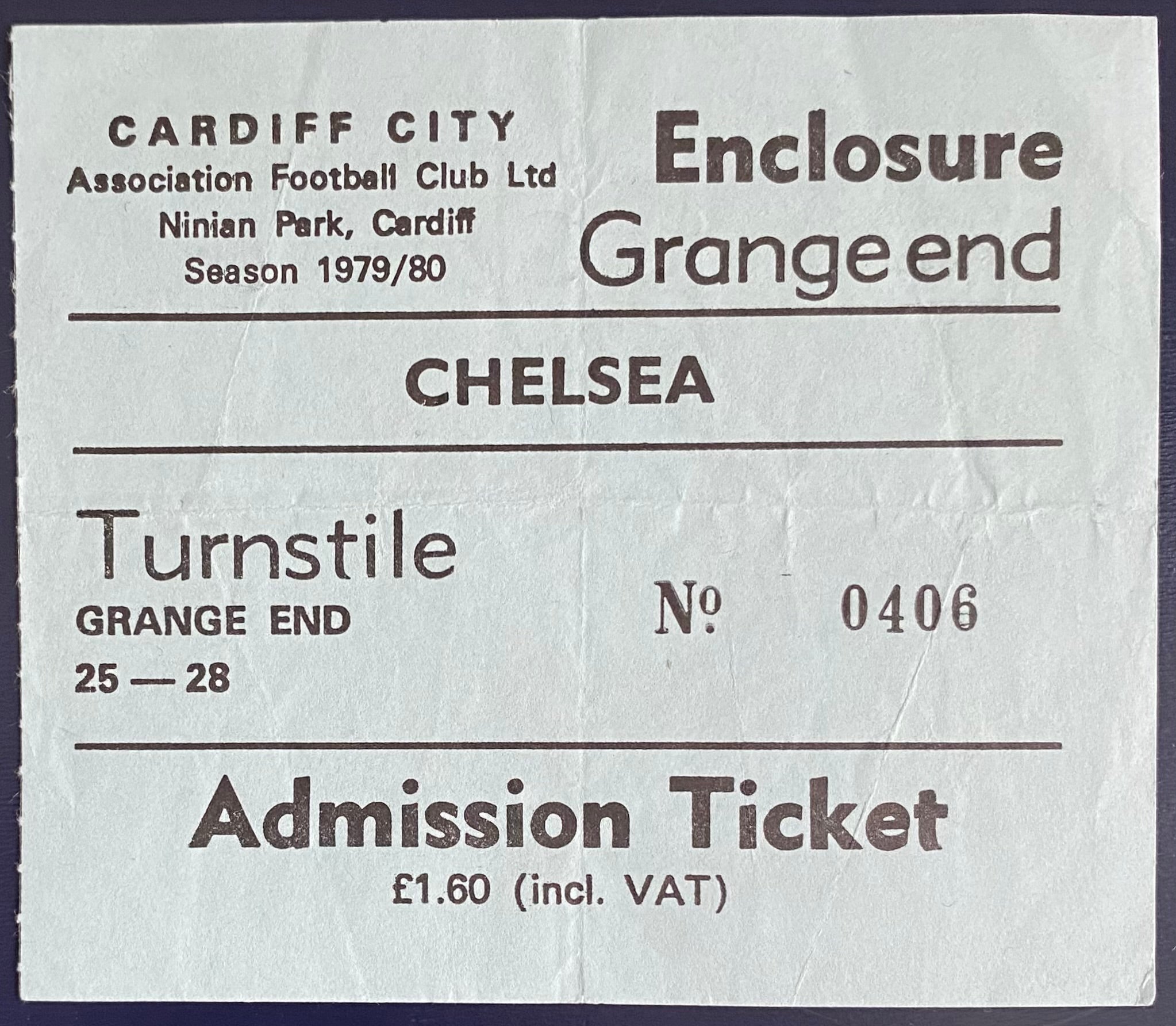 1979/80 ORIGINAL DIVISION 2 TICKET CARDIFF CITY V CHELSEA