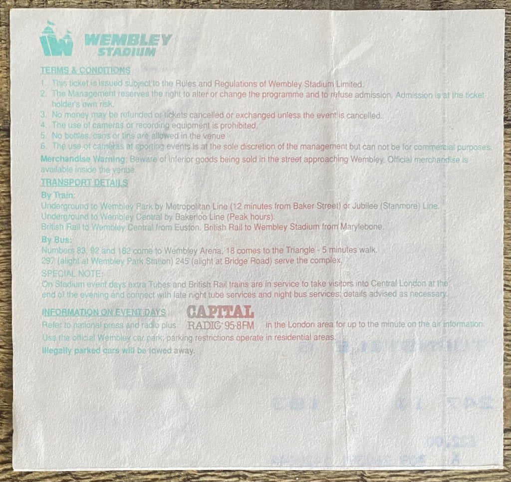 1991 ORIGINAL ZENITH DATA SYSTEMS CUP FINAL TICKET EVERTON V CRYSTAL PALACE