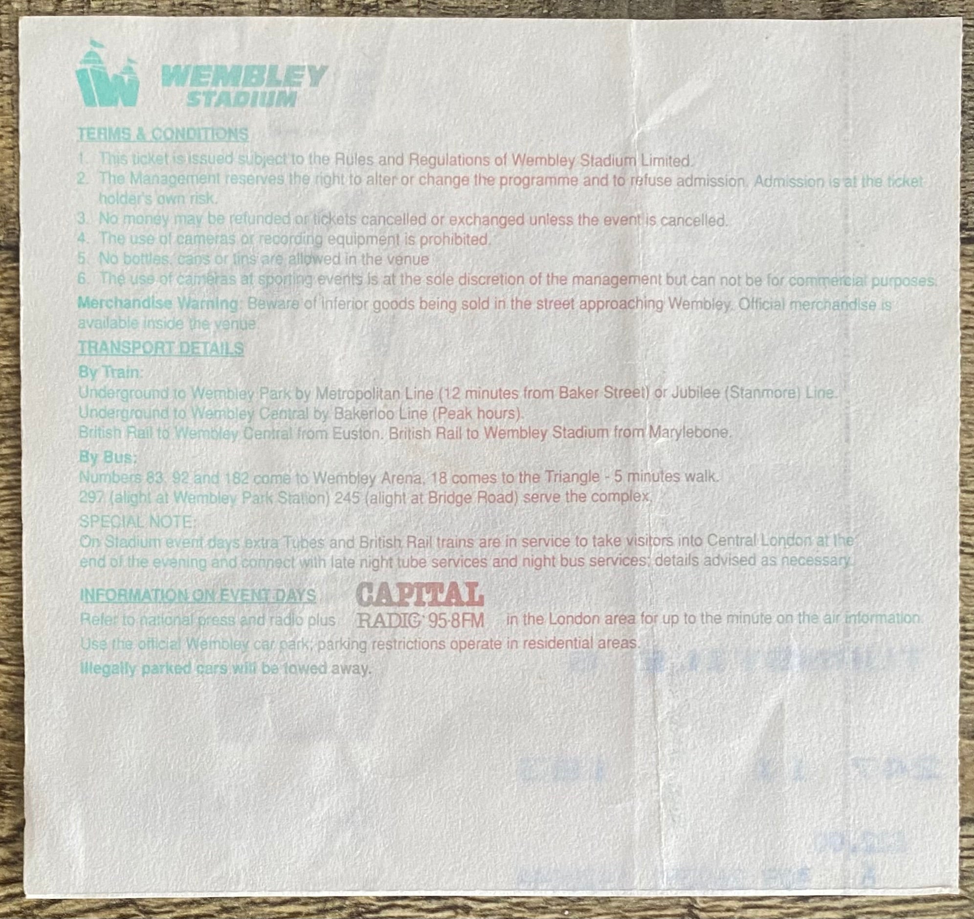 1991 ORIGINAL ZENITH DATA SYSTEMS CUP FINAL TICKET EVERTON V CRYSTAL PALACE