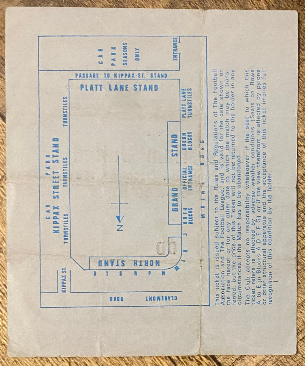 1976/77 ORIGINAL DIVISION 1 TICKET MANCHESTER CITY V WEST HAM UNITED