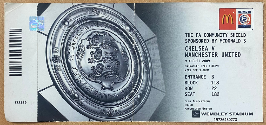 2009 ORIGINAL COMMUNITY SHIELD TICKET MANCHESTER UNITED V CHELSEA