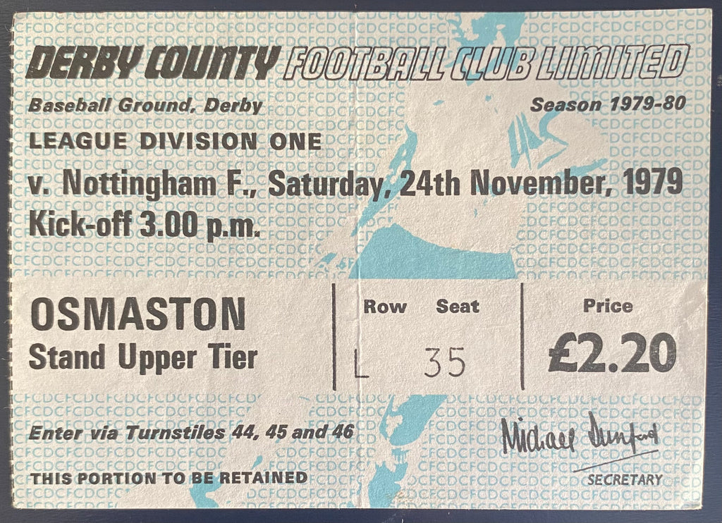 1979/80 ORIGINAL DIVISION 1 TICKET DERBY COUNTY V NOTTINGHAM FOREST