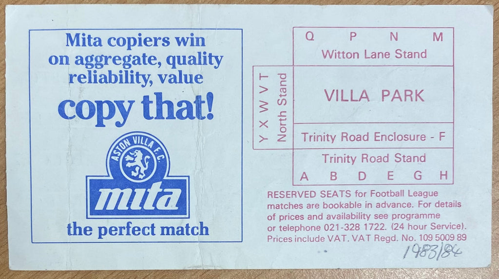 1983/84 ORIGINAL DIVISION 1 TICKET ASTON VILLA V WEST BROMWICH ALBION