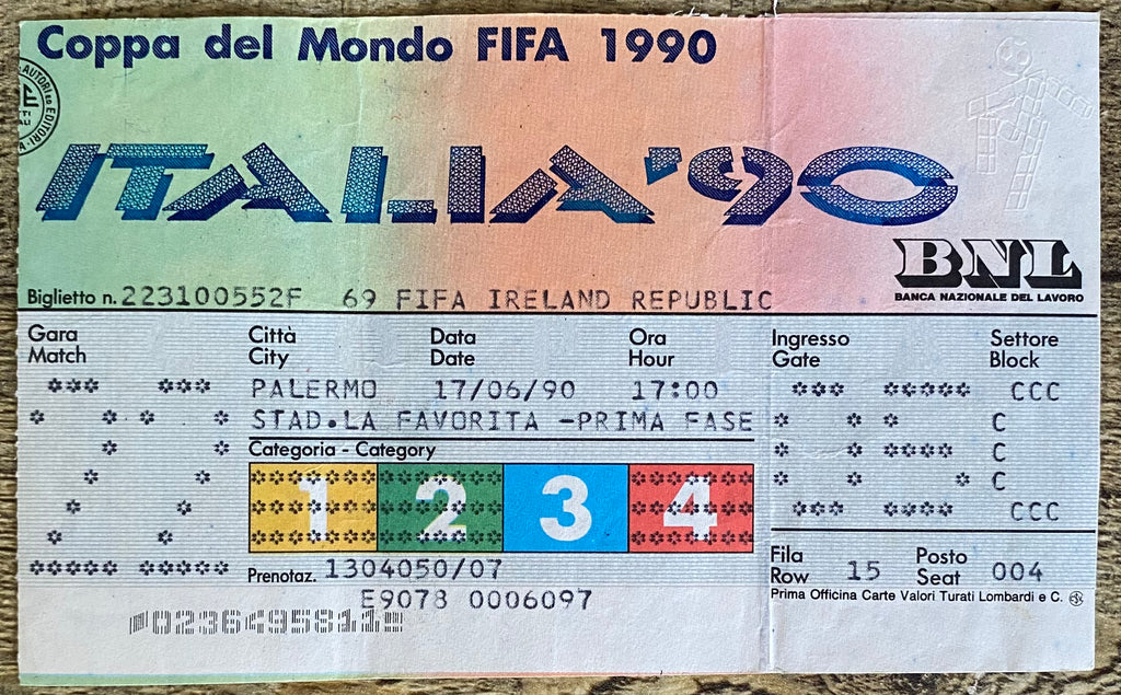 1990 ORIGINAL WORLD CUP 1ST ROUND TICKET REPUBLIC OF IRELAND V EYGPT @ PALERMO