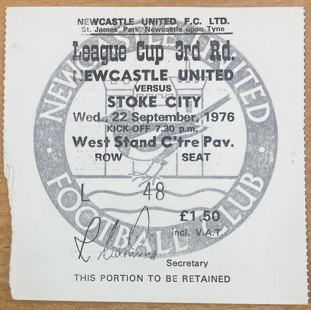 1976/77 ORIGINAL LEAGUE CUP 3RD ROUND TICKET NEWCASTLE UNITED V STOKE CITY