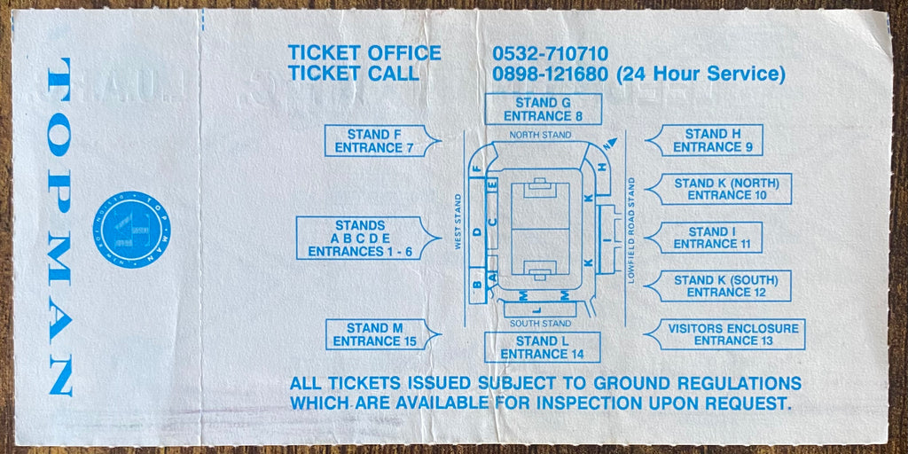 1990/91 ORIGINAL DIVISION ONE UNUSED TICKET LEEDS UNITED V ASTON VILLA