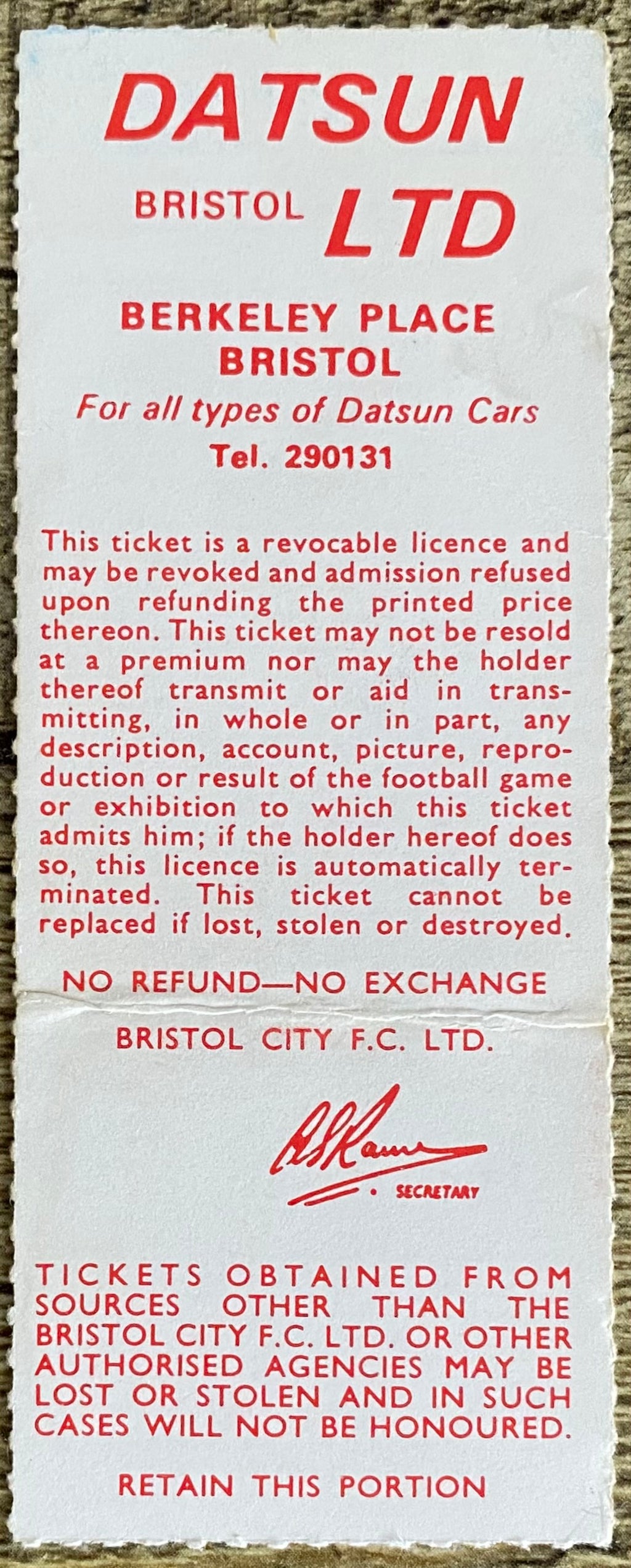 1979/80 ORIGINAL DIVISION 1 TICKET BRISTOL CITY V ASTON VILLA