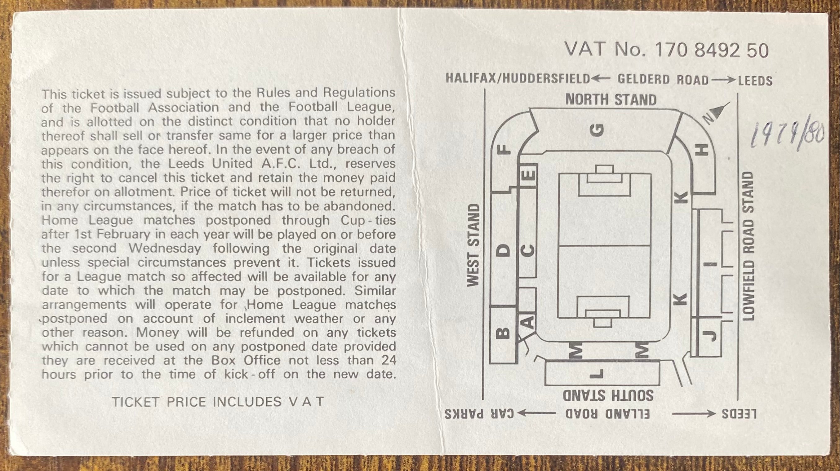 1979/80 ORIGINAL DIVISION ONE TICKET LEEDS UNITED V DERBY COUNTY