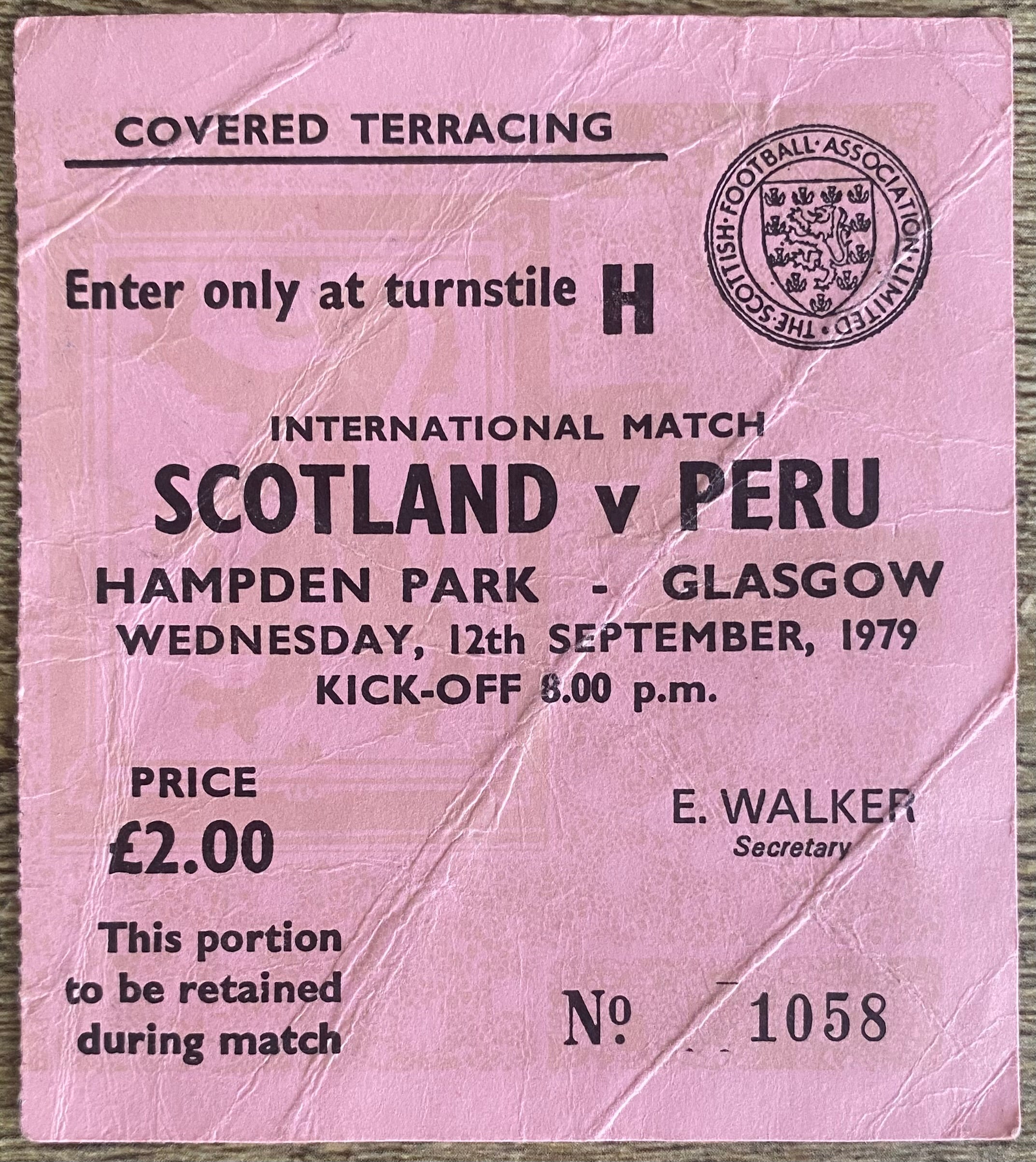 1979 ORIGINAL  INTERNATIONAL TICKET SCOTLAND V PERU