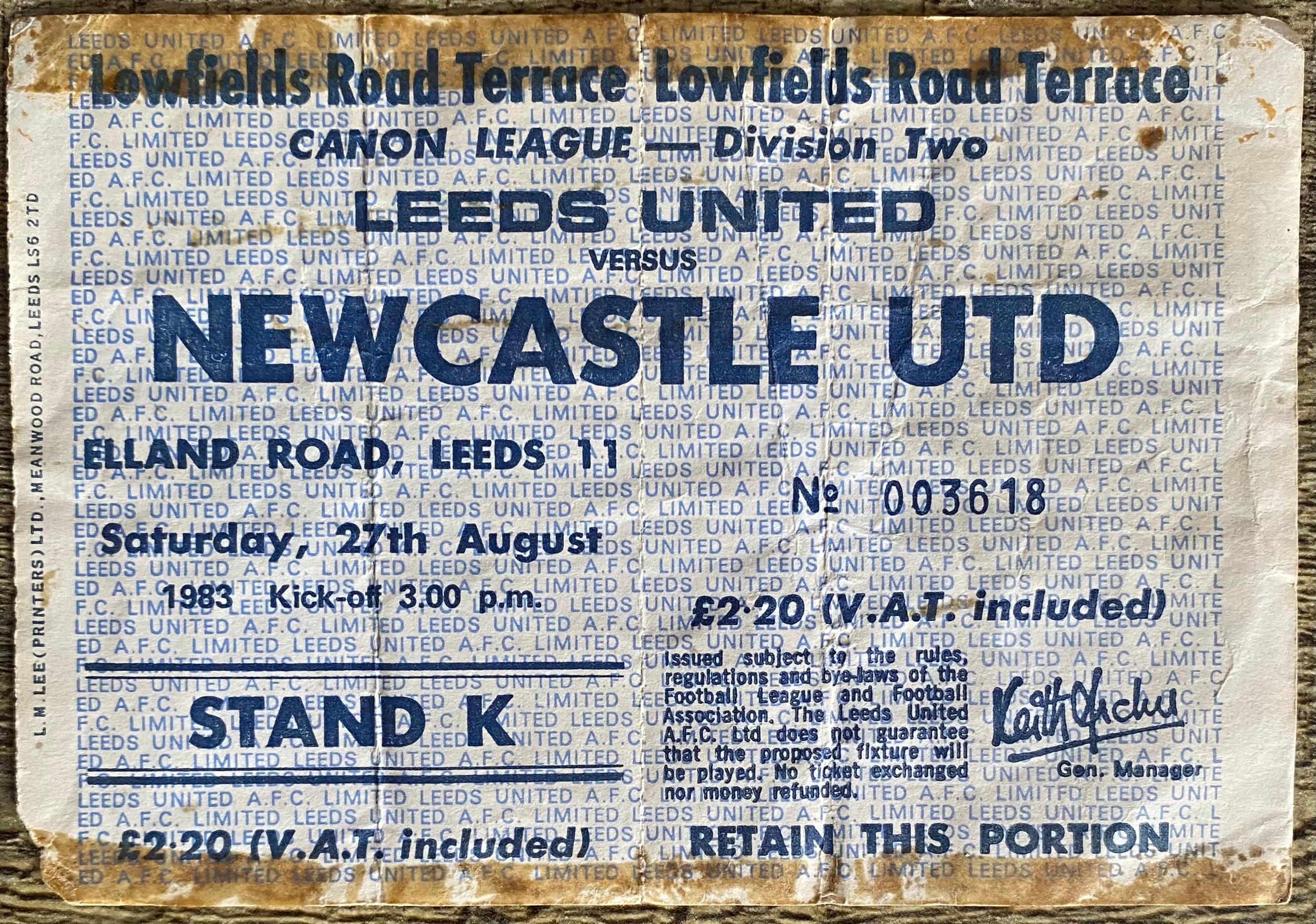 1983/84 ORIGINAL DIVISION 2 UNUSED TICKET LEEDS UNITED V NEWCASTLE UNITED