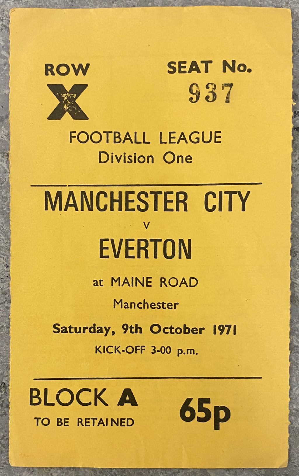 1971/72 ORIGINAL DIVISION 1 TICKET MANCHESTER CITY V EVERTON