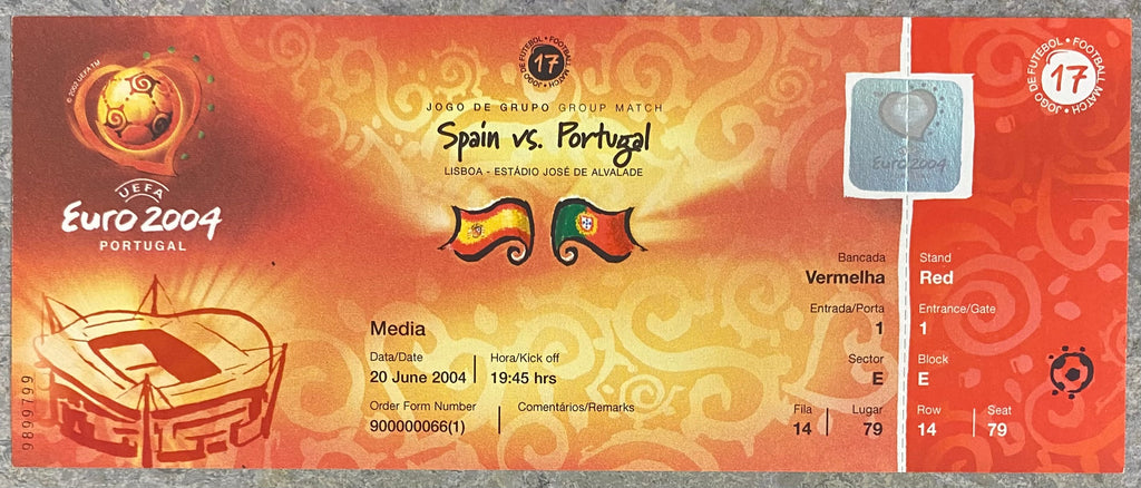 2004 ORIGINAL EUROPEAN CHAMPIONSHIPS UNUSED TICKET SPAIN V PORTUGAL @ LISBON