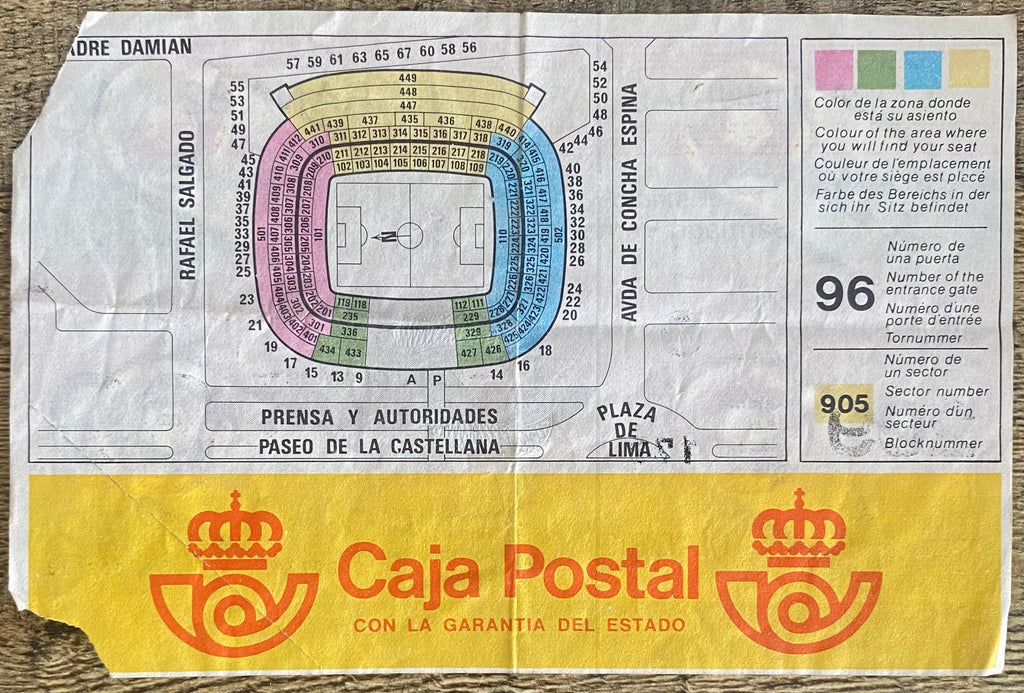 1982 ORIGINAL WORLD CUP FINAL TICKET ITALY V WEST GERMANY @ MADRID