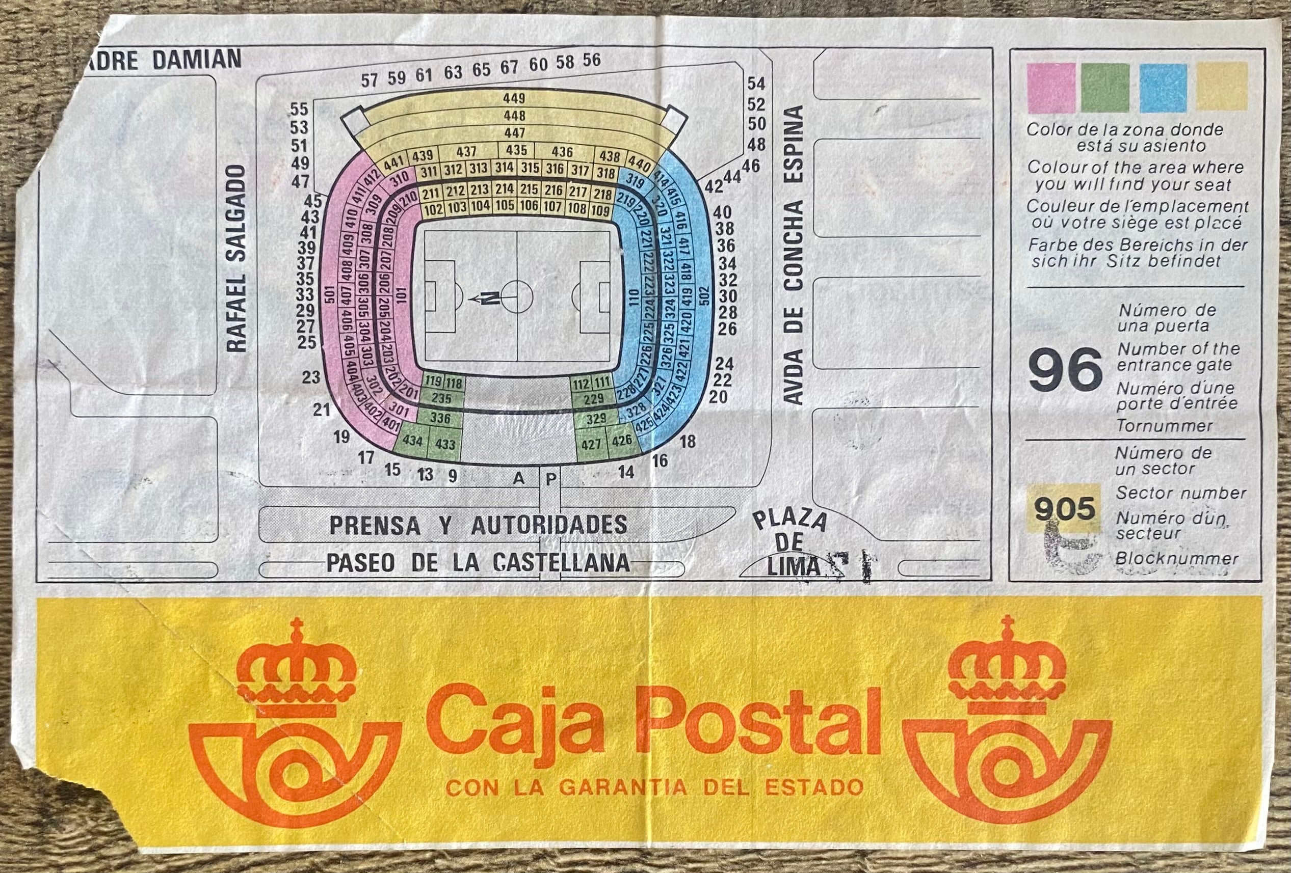 1982 ORIGINAL WORLD CUP FINAL TICKET ITALY V WEST GERMANY @ MADRID