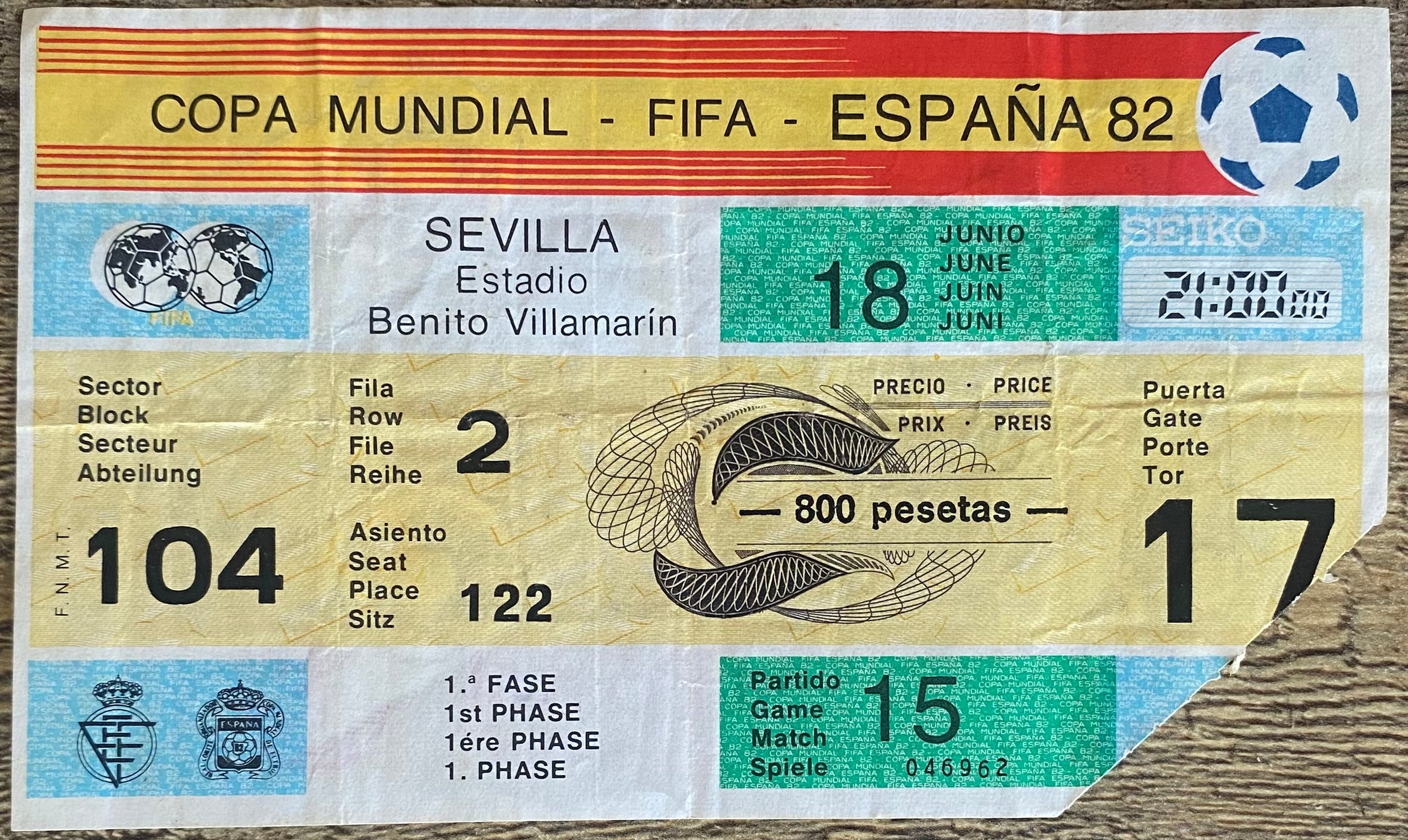 1982 ORIGINAL WORLD CUP 1ST ROUND TICKET SCOTLAND V BRAZIL @ SEVILLE