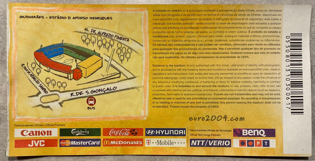 2004 ORIGINAL EUROPEAN CHAMPIONSHIPS TICKET ITALY V DENMARK  @ GUIMARAES