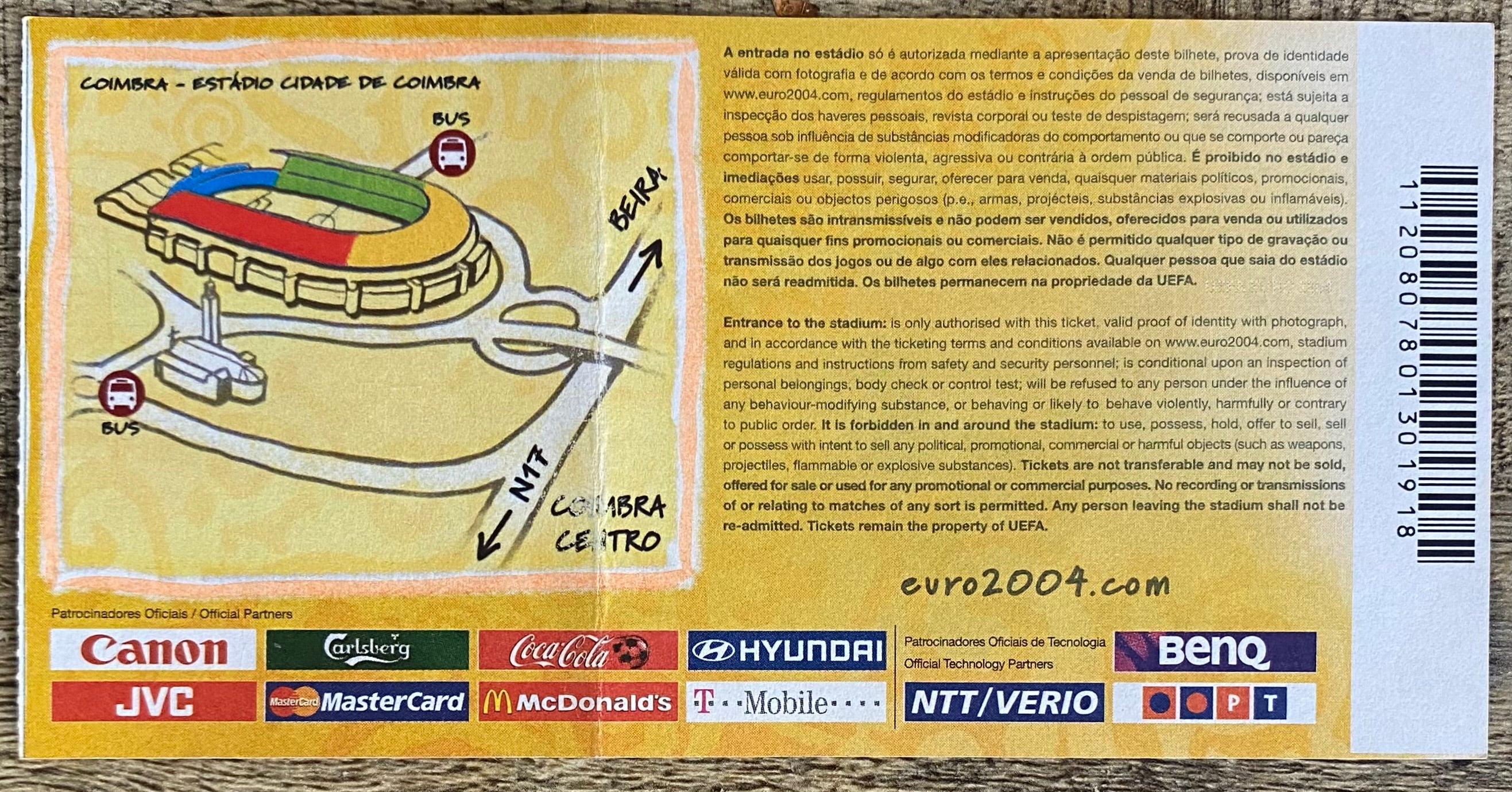 2004 ORIGINAL EUROPEAN CHAMPIONSHIPS TICKET ENGLAND V SWITZERLAND @ COIMBRA