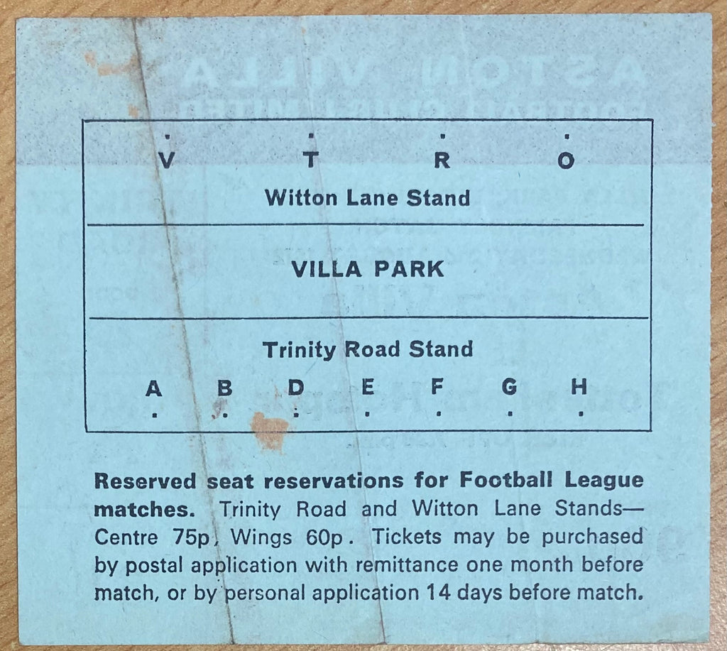 1972 ORIGINAL PRE SEASON FRIENDLY TICKET ASTON VILLA V TOTTENHAM HOTSPUR