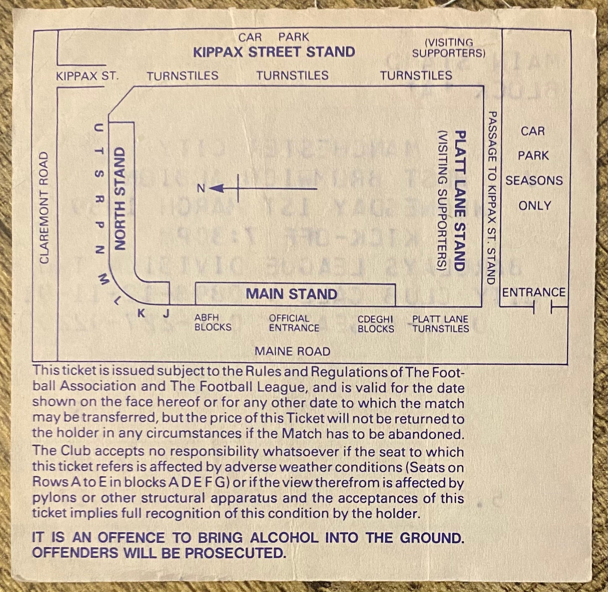 1988/89 ORIGINAL DIVISION 2 TICKET MANCHESTER CITY V WEST BROMWICH ALBION