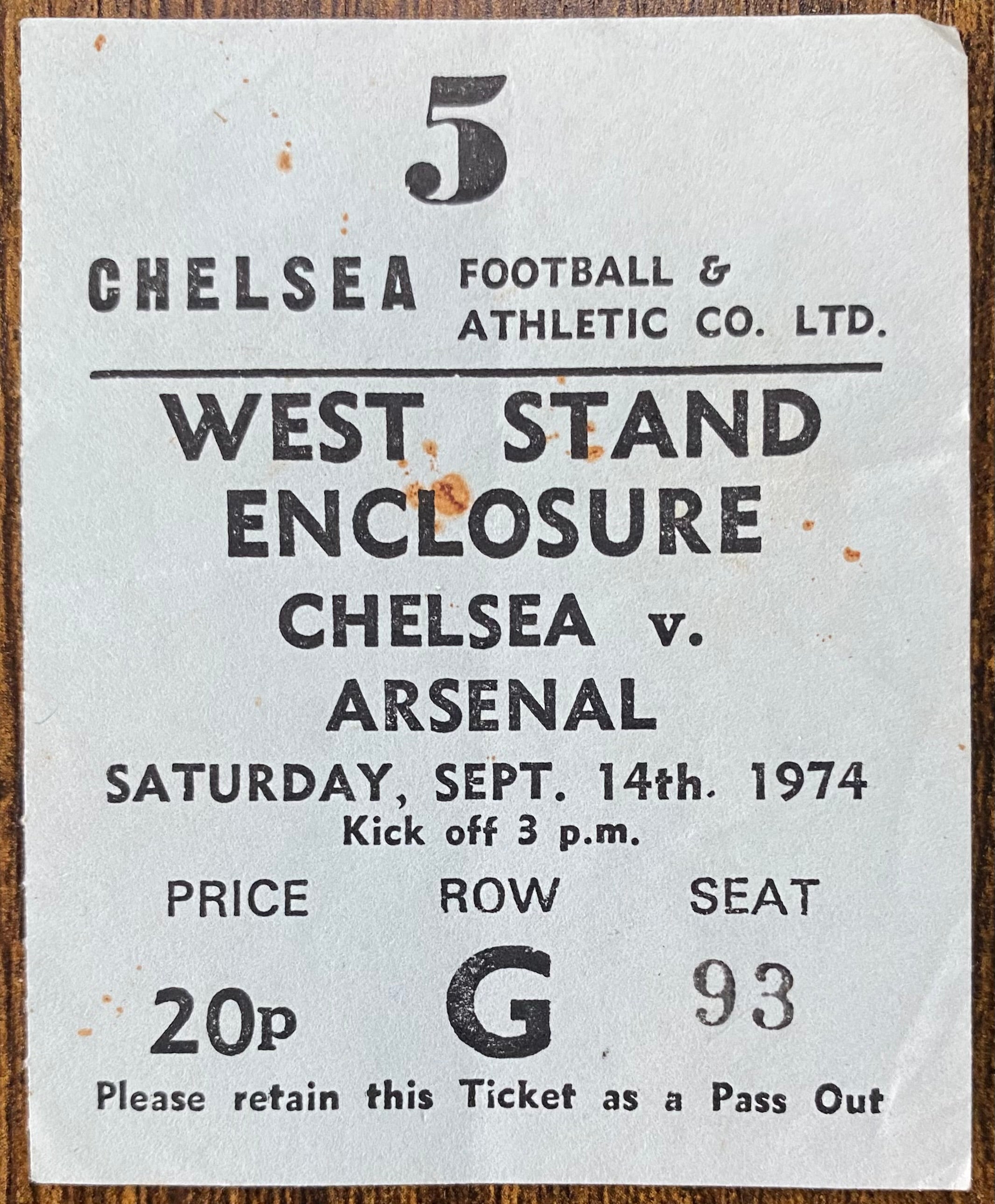 1974/75 ORIGINAL DIVISION 1 TICKET CHELSEA V ARSENAL