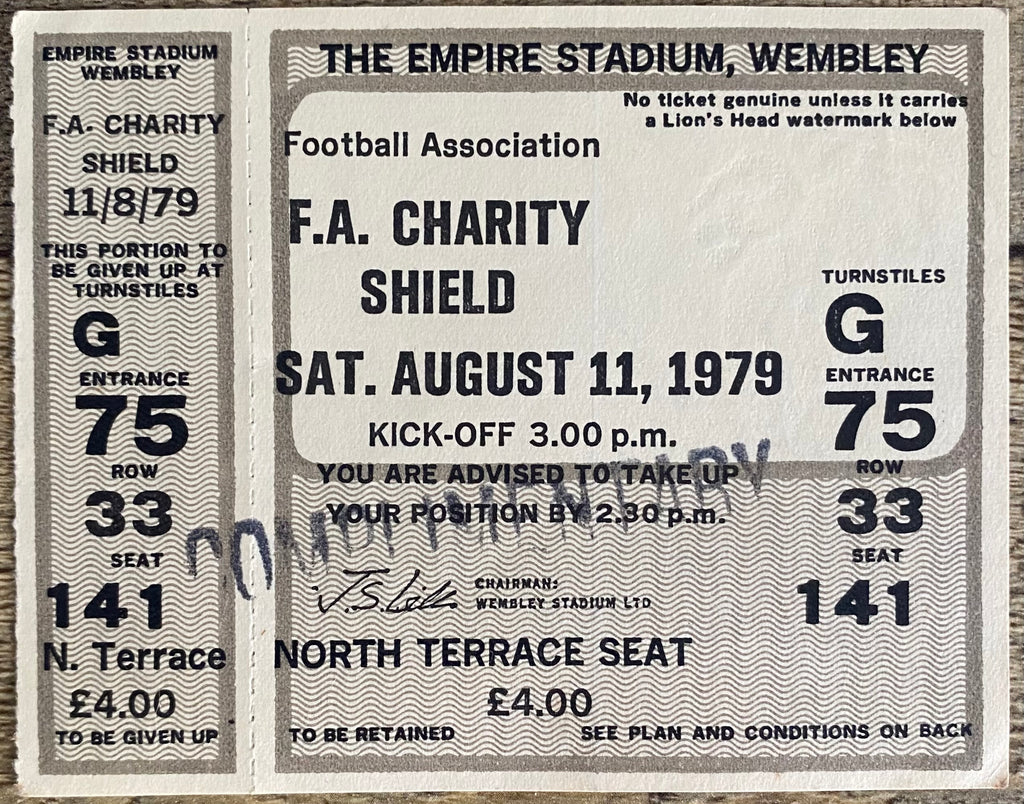 1979 ORIGINAL CHARITY SHIELD UNUSED TICKET LIVERPOOL V ARSENAL