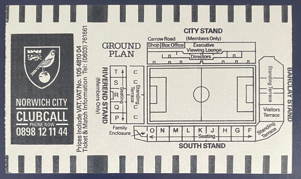 1989/90 ORIGINAL LITTLEWOODS CUP 2ND ROUND 1ST LEG TICKET NORWICH CITY V ROTHERHAM UNITED