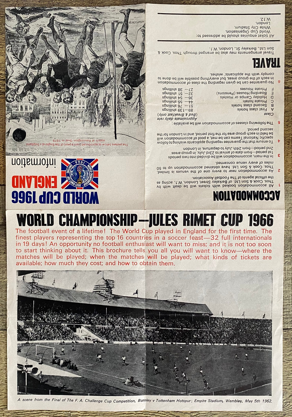 1966 WORLD CUP ORIGINAL OFFICIAL TICKET INFORMATION FOLD OUT BOOKLET