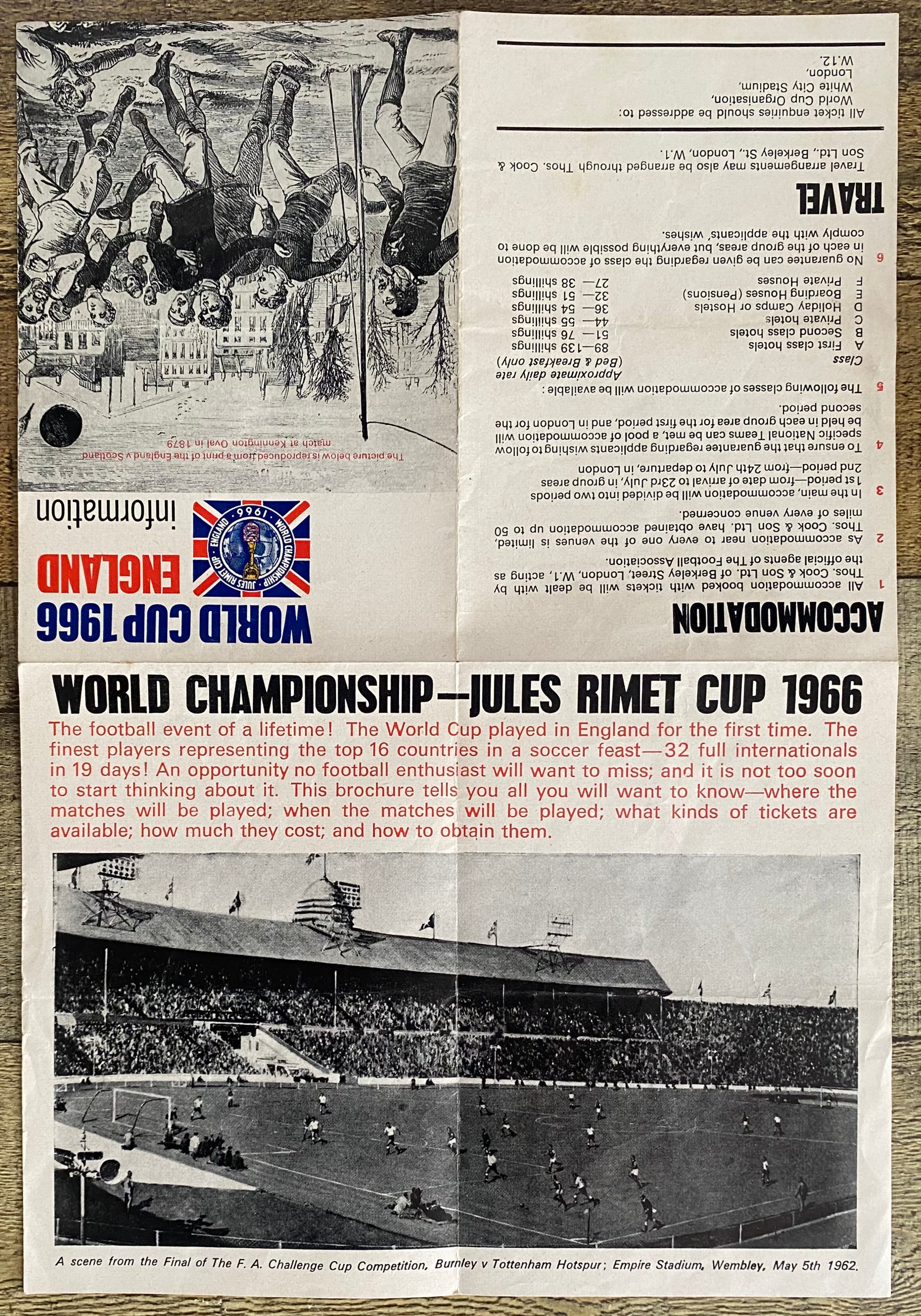 1966 WORLD CUP ORIGINAL OFFICIAL TICKET INFORMATION FOLD OUT BOOKLET