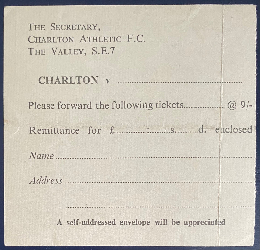 1964/65 ORIGINAL DIVISION 2 TICKET CHARLTON ATHLETIC V COVENTRY CITY