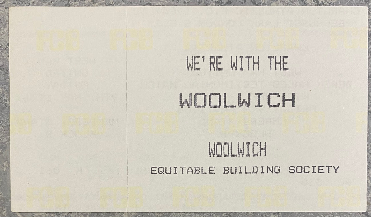1985/86 ORIGINAL DEREK HALES TESTIMONIAL TICKET CHARLTON ATHLETIC V WEST HAM UNITED