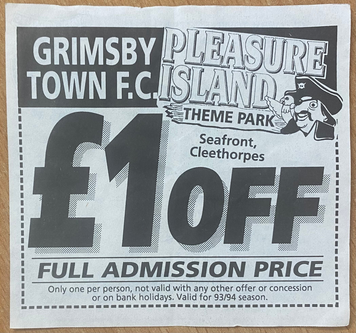 1994/95 ORIGINAL DIVISION 1 TICKET GRIMSBY TOWN V CHARLTON ATHLETIC
