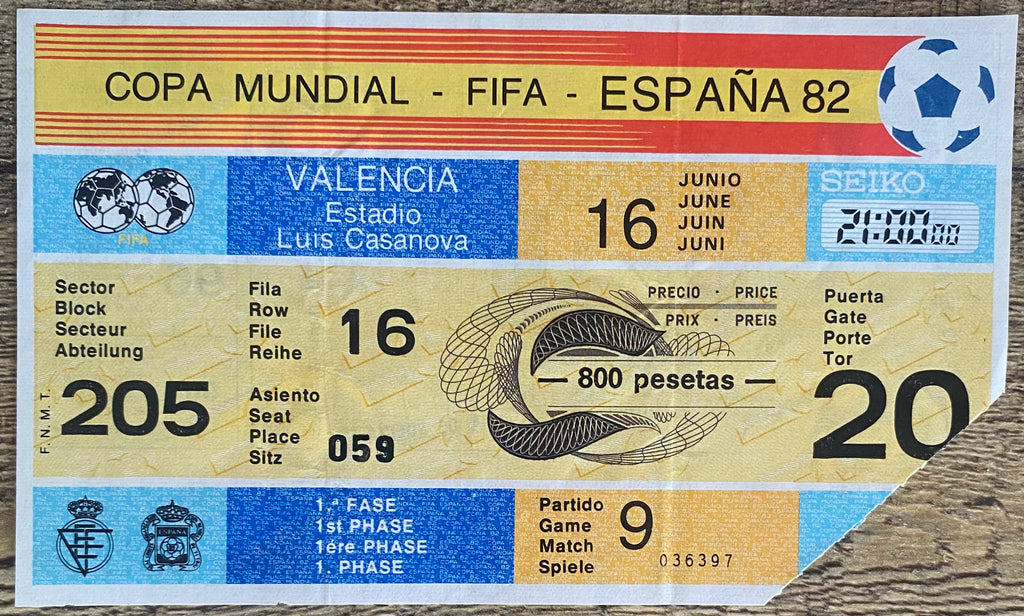 1982 ORIGINAL WORLD CUP 1ST ROUND TICKET SPAIN V HONDURAS @ VALENCIA
