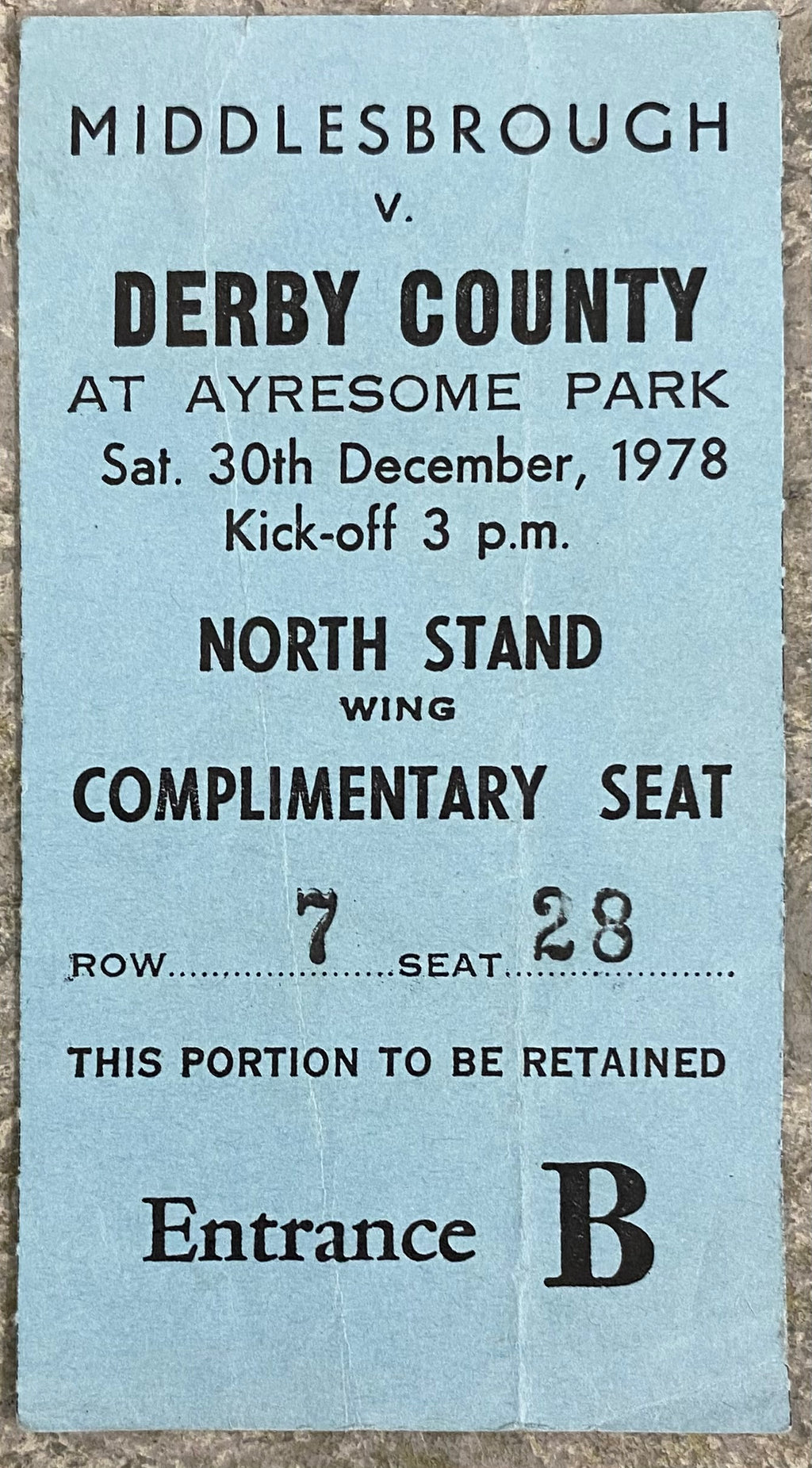 1978/79 ORIGINAL DIVISION 1 TICKET MIDDLESBROUGH V DERBY COUNTY