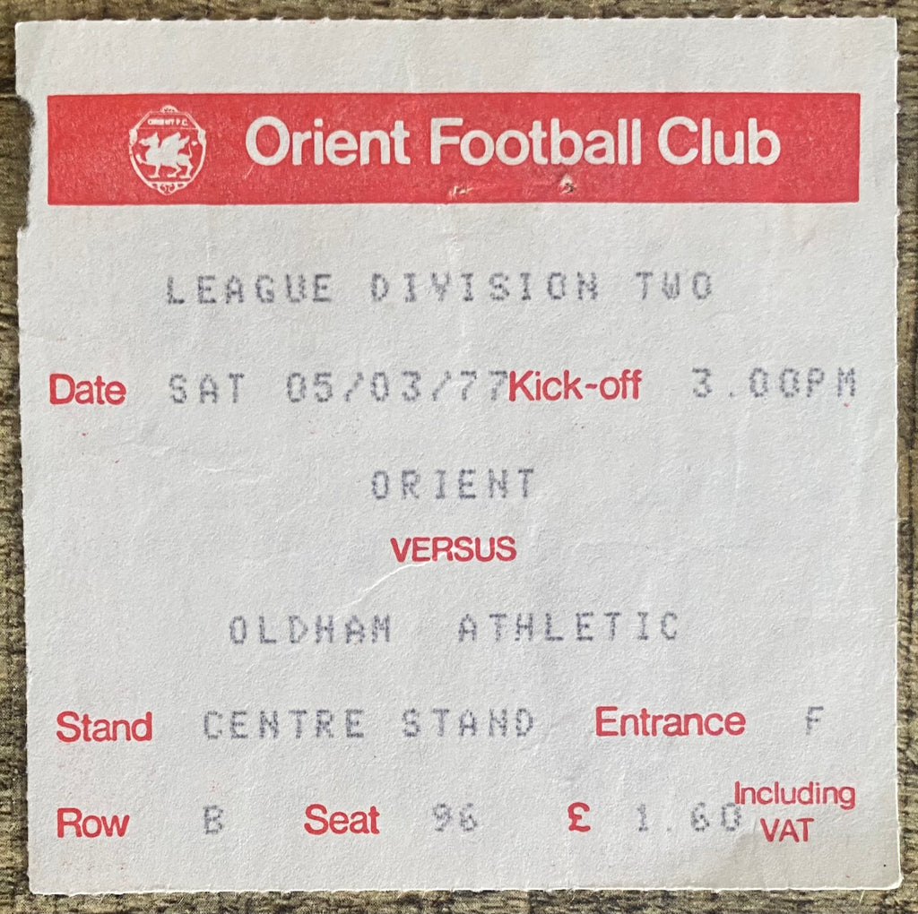 1976/77 ORIGINAL DIVISION 2 TICKET ORIENT V OLDHAM ATHLETIC
