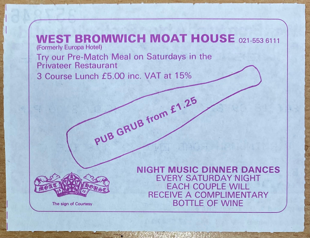 1982/83 ORIGINAL DIVISION 1 TICKET WEST BROMWICH ALBION V SUNDERLAND