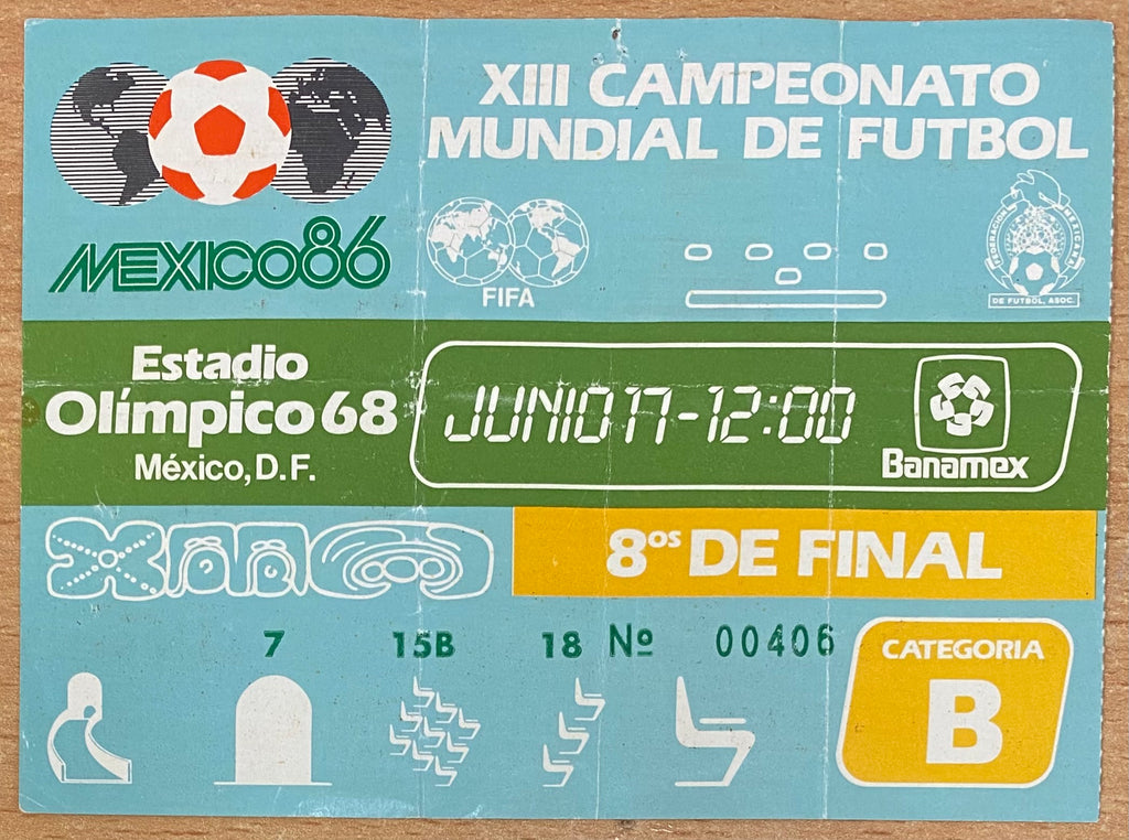 1986 ORIGINAL WORLD CUP 2ND ROUND TICKET ITALY V FRANCE @ MEXICO CITY