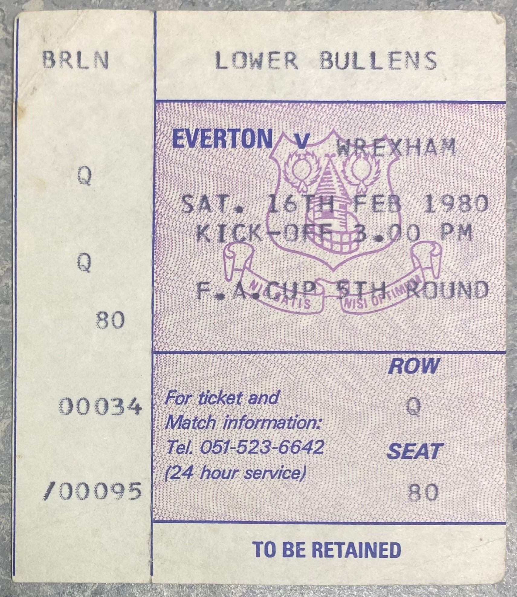 1979/80 ORIGINAL FA CUP 5TH ROUND TICKET EVERTON V WREXHAM