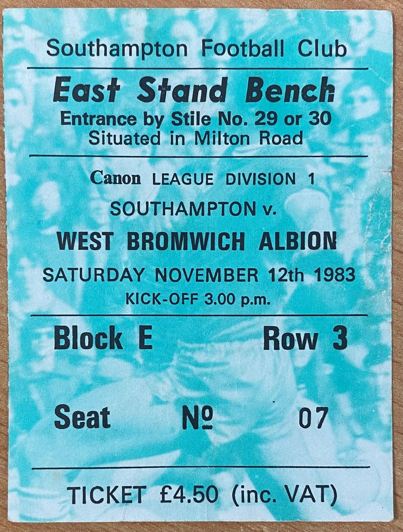 1983/84 ORIGINAL DIVISION ONE TICKET SOUTHAMPTON V WEST BROMWICH ALBION