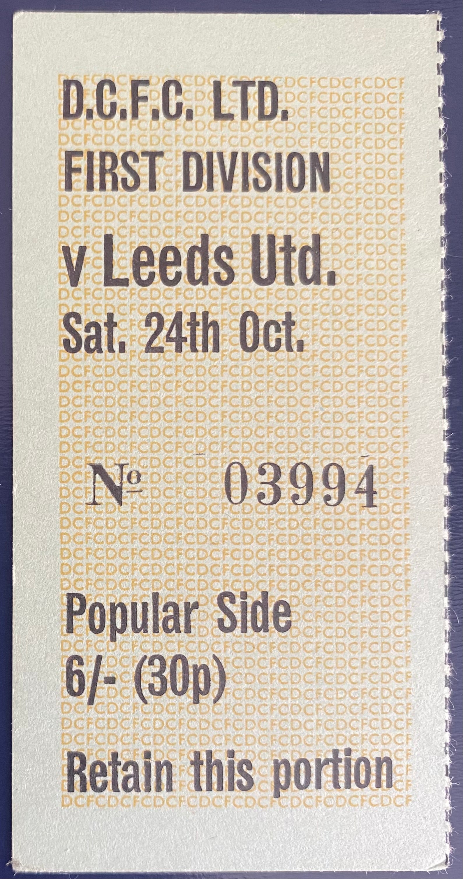 1970/71 ORIGINAL DIVISION 1 TICKET DERBY COUNTY V LEEDS UNITED