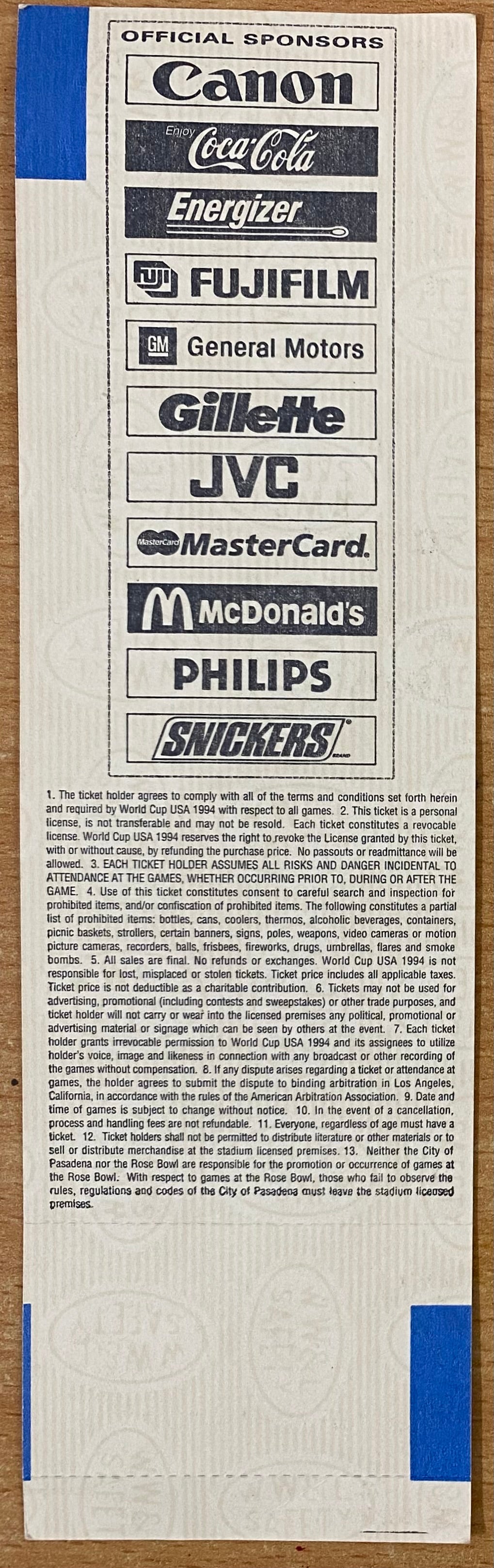 1994 ORIGINAL WORLD CUP UNUSED TICKET UNITED STATES V SWITZERLAND @ DETROIT