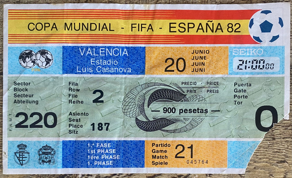 1982 ORIGINAL WORLD CUP 1ST ROUND TICKET SPAIN V YUGOSLAVIA @ VALENCIA