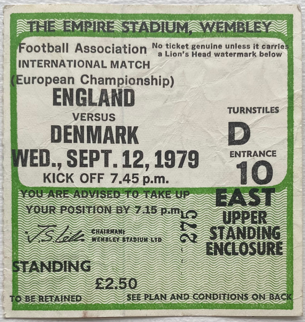 1979 ORIGINAL EUROPEAN CHAMPIONSHIPS QUALIFYING TICKET ENGLAND V DENMARK
